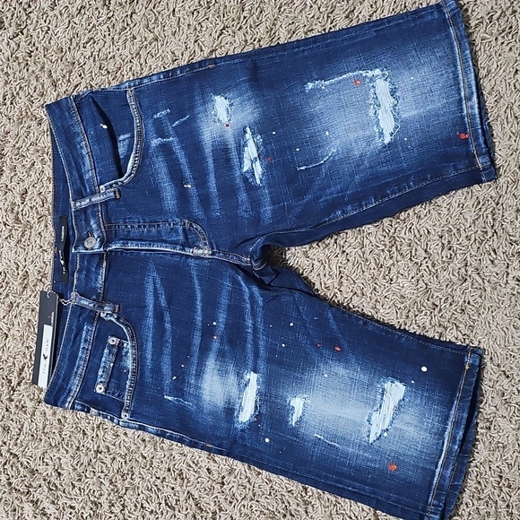 7th hvn Other - NWT 7TH HVN Jean Shorts Distressed Paint Stretch Blue Denim 32 Jorts Stretch